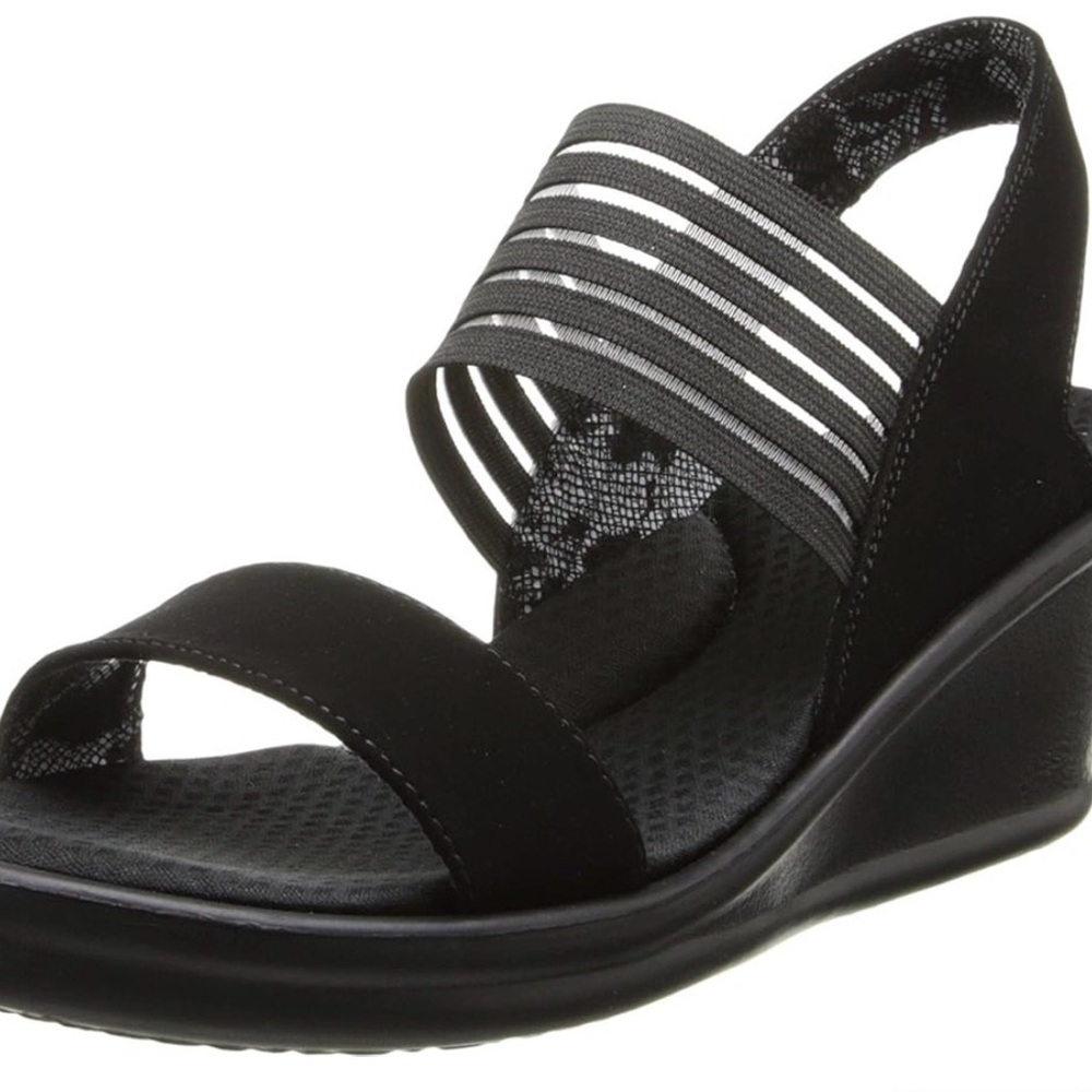Sketchers slip on black sandals, walking, dressy or casual